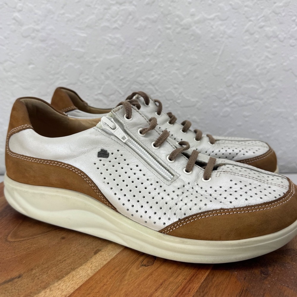 Finn Comfort White Leather Perforated Zip Lace Up Comfort Shoes 7